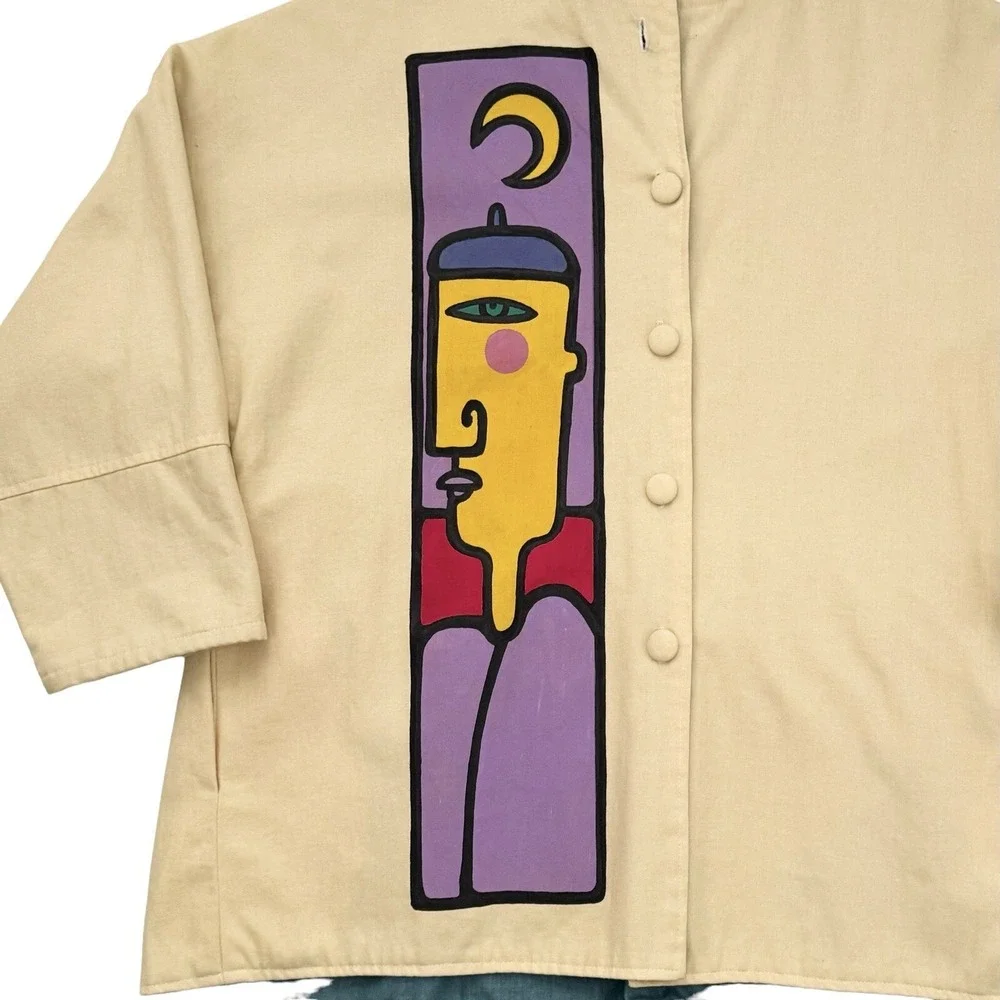Vintage Hand Painted Art Jacket - Primitive Hip Abstract Museum - XL/XXL